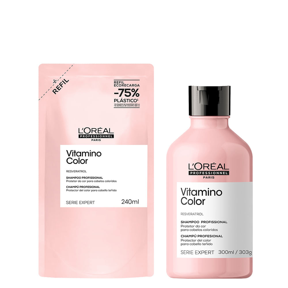 Kit L'oréal Professionel Serie Expert Vitamino Color Shampoo 240ml Refil + Shampoo 300ml