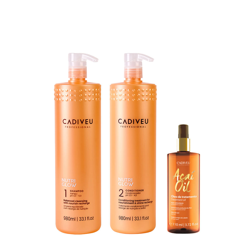 Kit Cadiveu Nutri Glow Shampoo 980ml + Condicionador 980ml + Óleo 110ml