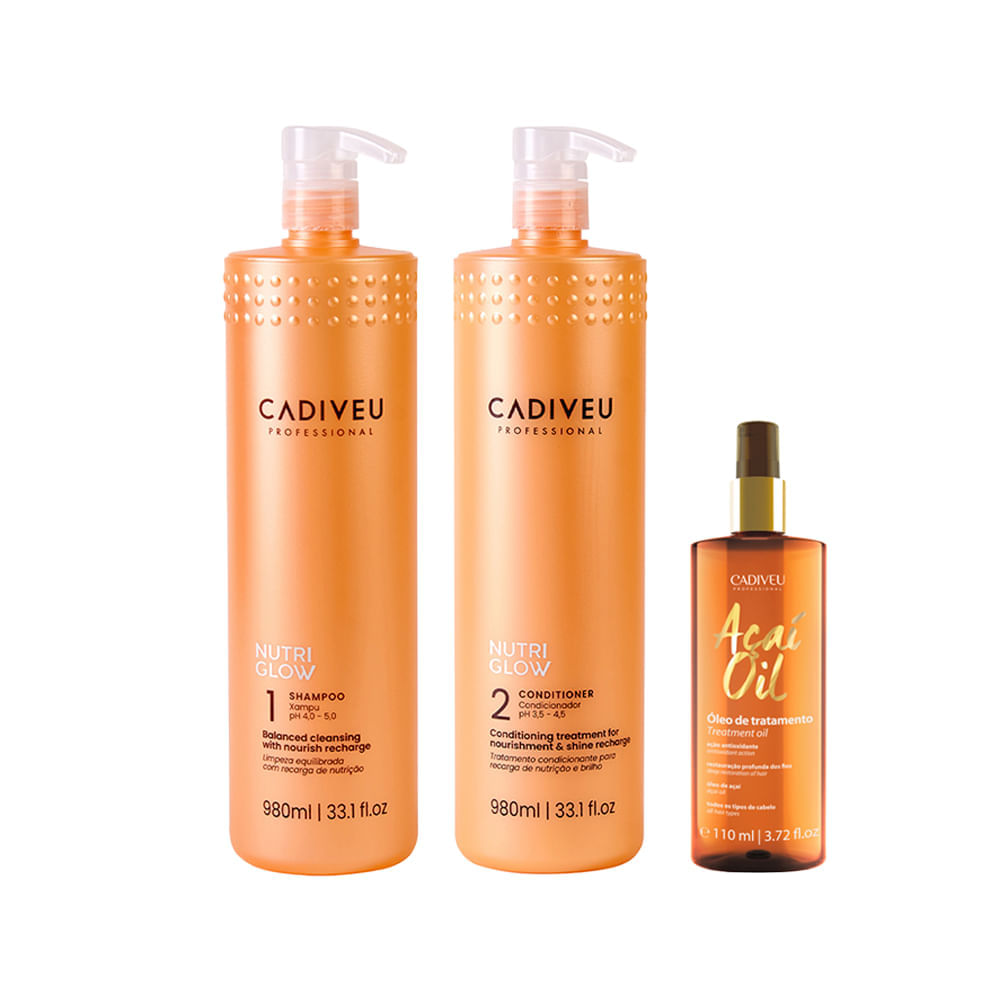 Kit Cadiveu Nutri Glow Shampoo 980ml + Condicionador 980ml + Óleo 110ml