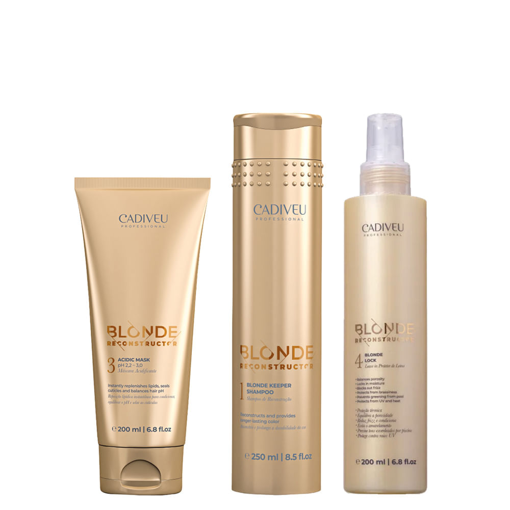 Kit Cadiveu Blonde Reconstructor Keeper Shampoo 250ml + Máscara 200ml + Leave-in 200ml