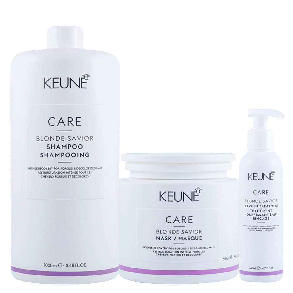 Kit Keune Cuidado Da Cor Blonde Savior Shampoo 1000ml + Máscara De Reparação 500ml + Leave-in 140ml
