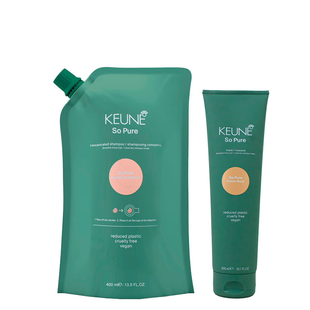 Kit Keune So Pure Polish Shampoo Refil 400ml + Máscara 300ml
