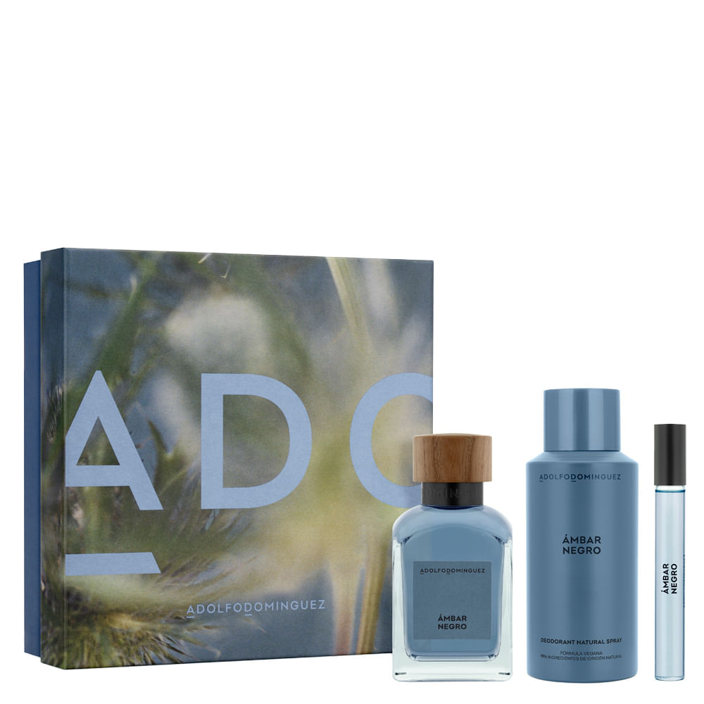 Kit Adolfo Dominguez Coffret Perfume Ámbar Negro Eau De Parfum Masculino 120 Ml + Desodorante 150 Ml + Miniatura 10 Ml