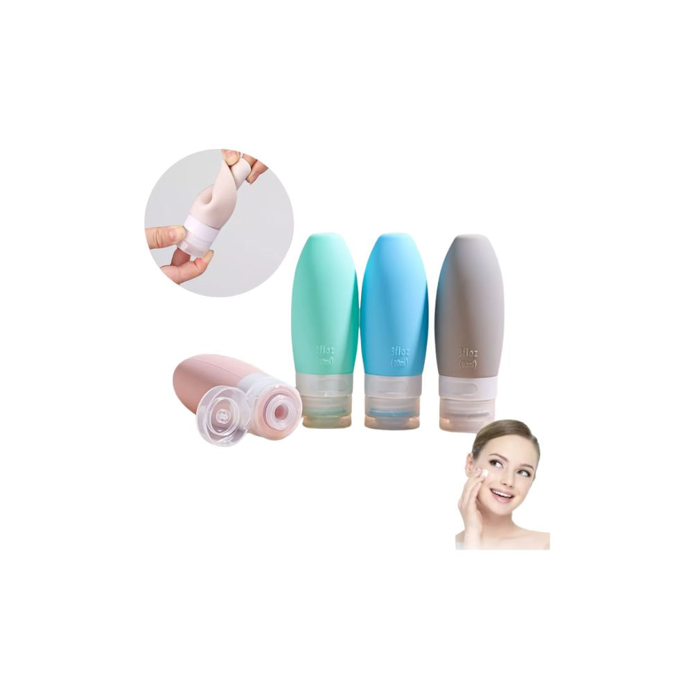 Kit Viagem 4 Frascos Silicone Porta Creme Shampoo 90ml + Bolsa Necessaire Estojo Organizador para cosméticos