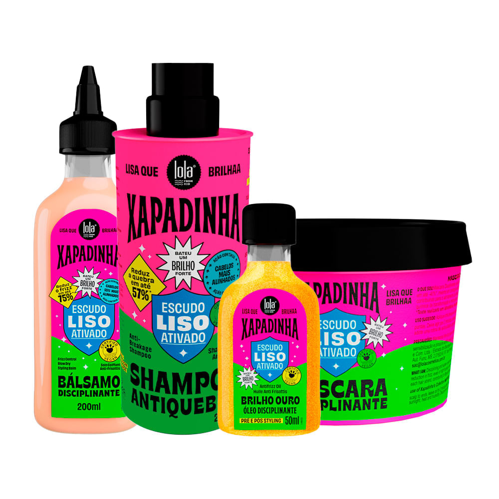 Kit Lola From Rio Xapadinha Escudo Liso Ativado Shampoo 250 ml + Máscara 100 g + Leave-In 200 ml + Óleo 50 ml