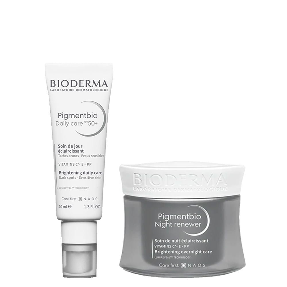 Kit Bioderma Pigmentbio Night Renewer Creme 50ml + Gel Creme Clareador Facial Daily Care Fps 50+ 40ml
