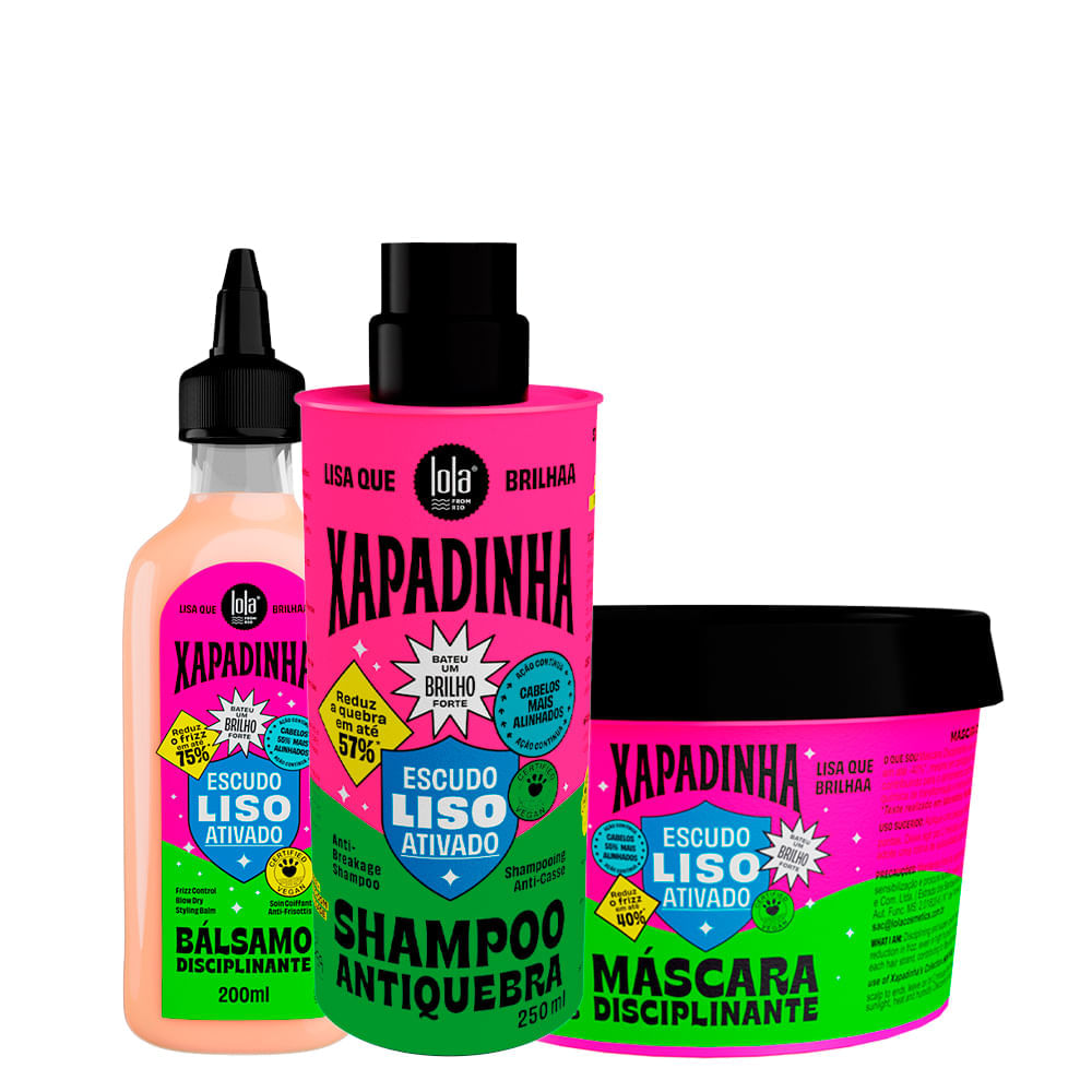 Kit Lola From Rio Xapadinha Escudo Liso Ativado Shampoo 250 Ml + Máscara 100 G + Leave-in 200 Ml