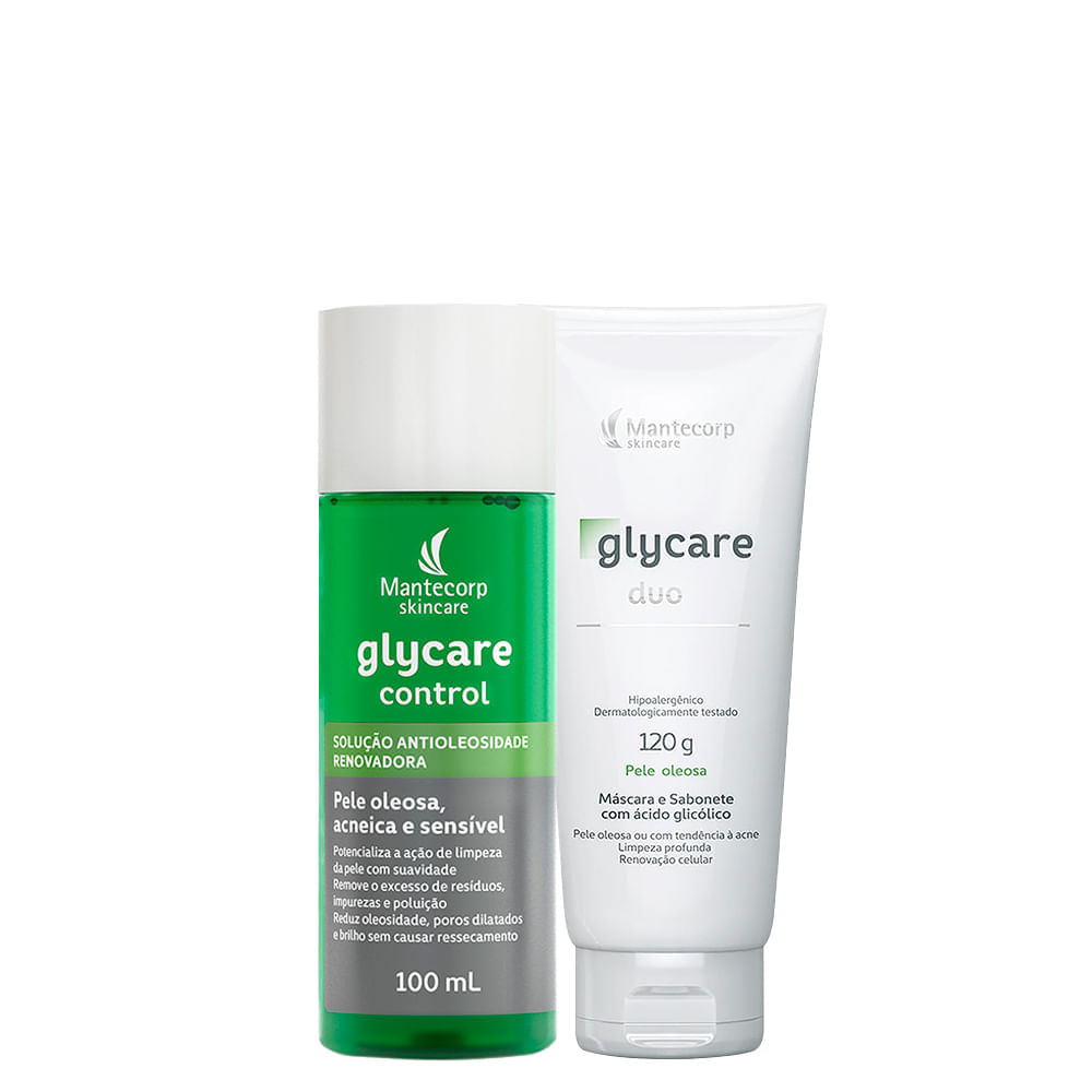 Kit Mantecorp Glycare Control Solução Antioleosidade Facial 100ml + Sabonete Líquido Facial De Limpeza Profunda120g