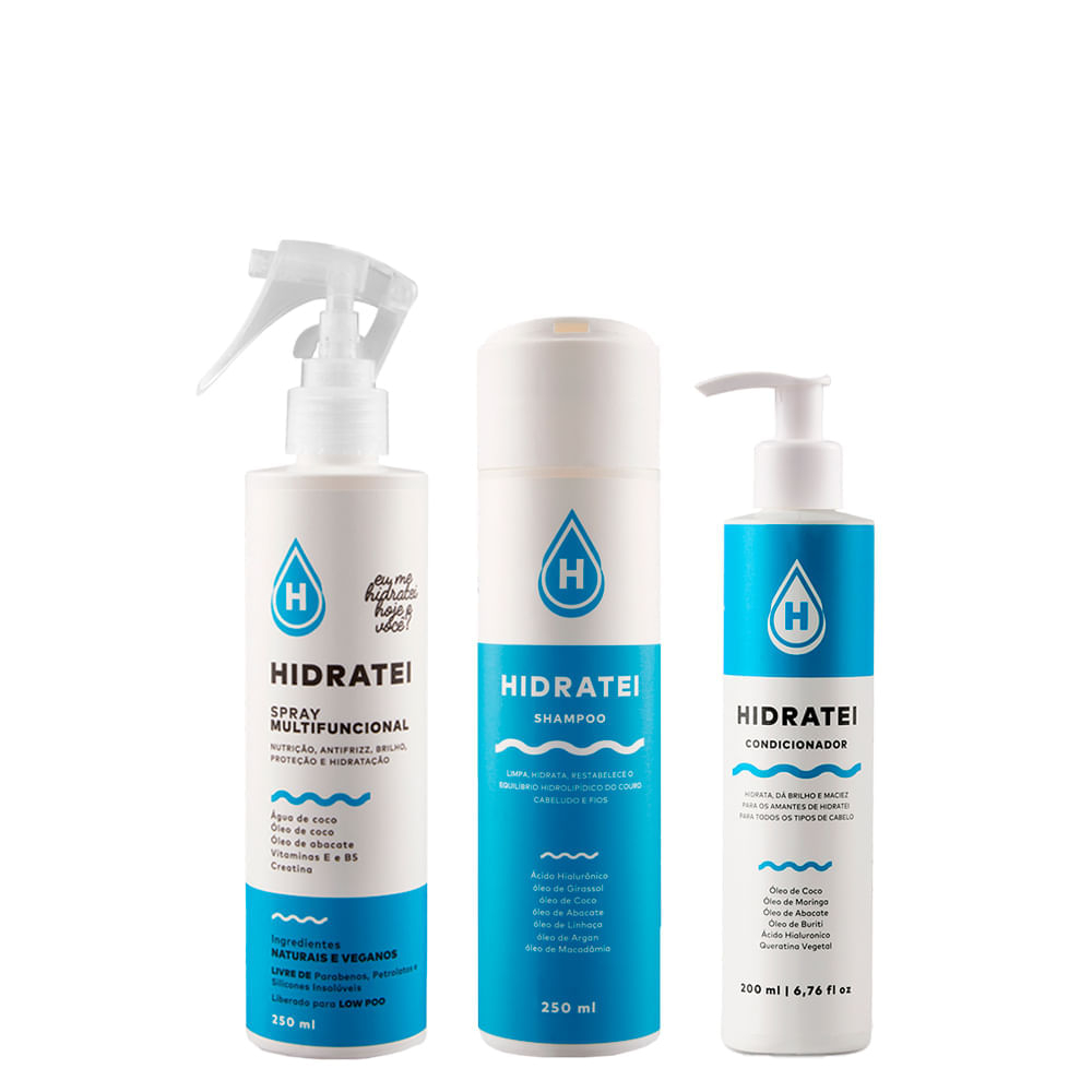 Kit Hidratei Shampoo 250ml + Condicionador Multifuncional 200ml + Leave-in Multifuncional 250ml