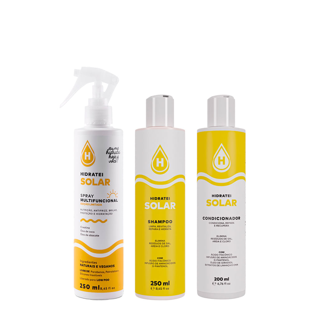 Kit Hidratei Solar Shampoo 250ml + Condicionador 200ml + Leave-in 250ml