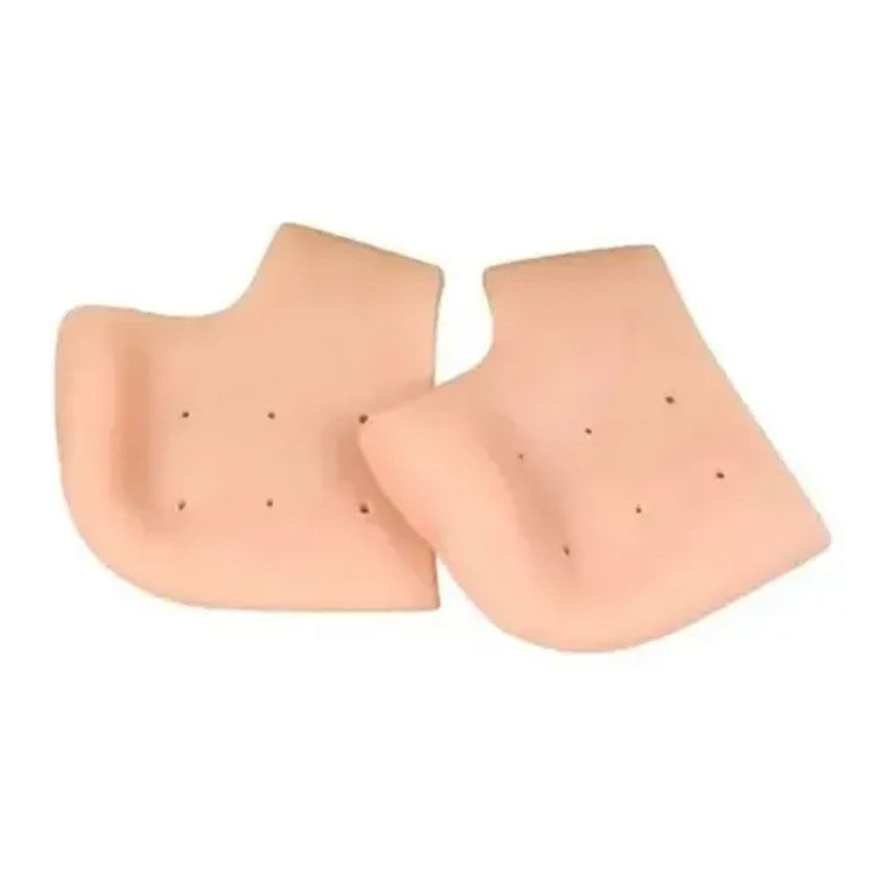 Par Meia Silicone Anti Rachadura Calcanhar Hidratante Único Bege