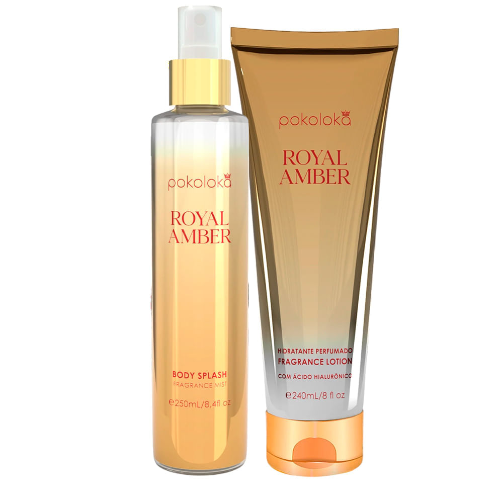 Kit Pokoloka Loção Body Splash Royal Amber 250ml + Body Lotion 240ml