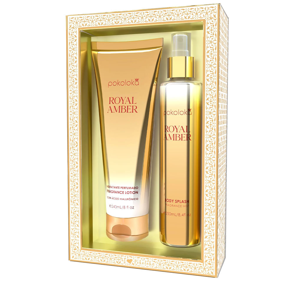 Kit Pokoloka Loção Body Splash Royal Amber 250ml + Body Lotion 240ml