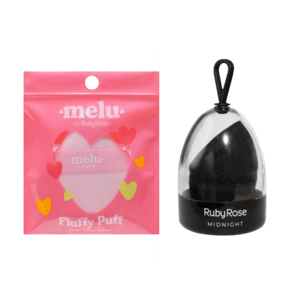 Kit Esponja De Maquiagem Fluffy Puff + Esponja Midnigtc Ruby Rose