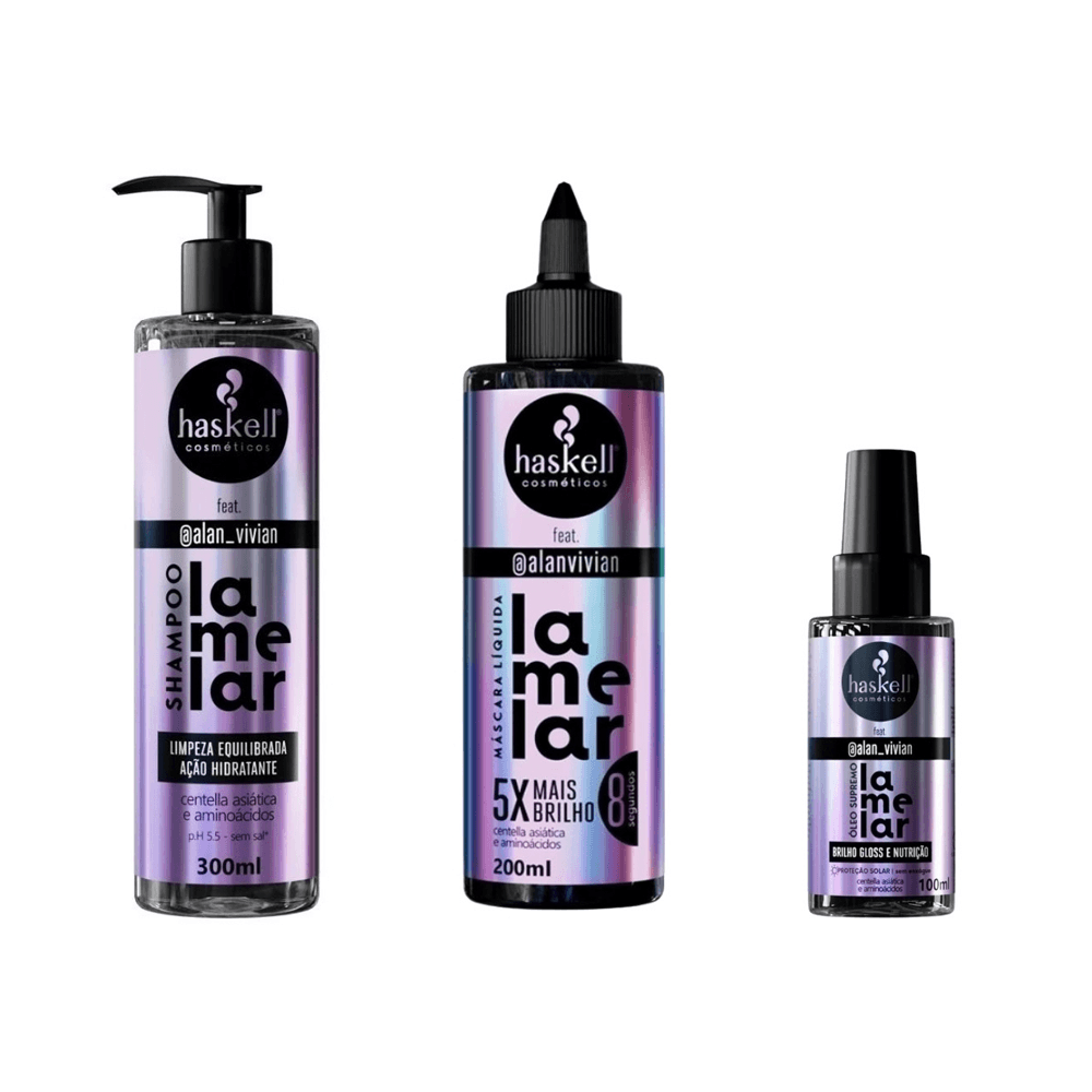 Kit Shampoo Lamelar 300ml + Máscara Líquida 240g + Óleo Supremo 30ml Haskell