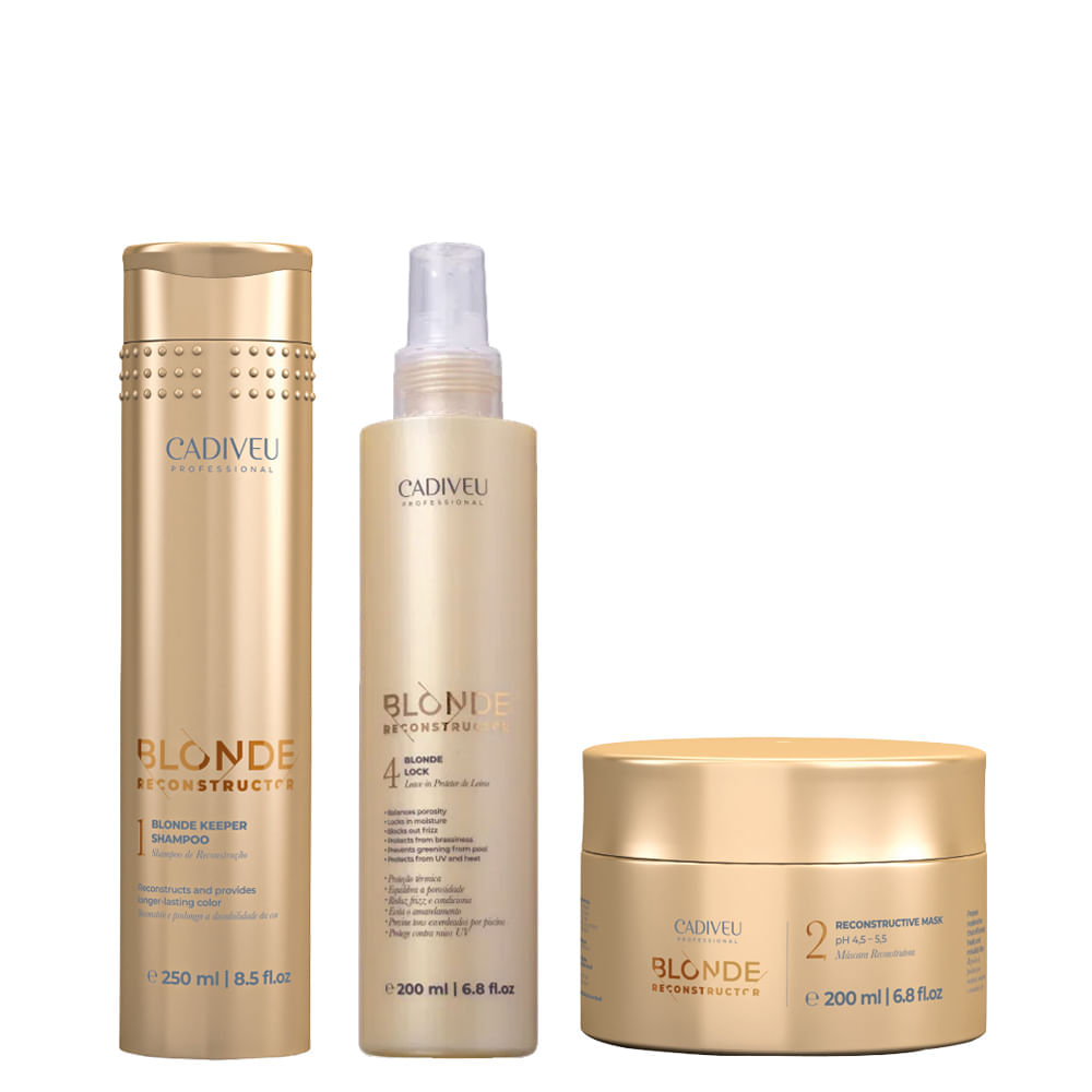 Kit Cadiveu Blonde Recosntructor Keeper Shampoo 250ml + Máscara 200ml + Leave In 200ml
