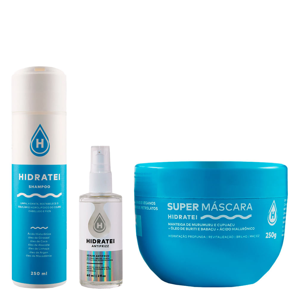 Kit Hidratei Shampoo 250ml + Super Máscara 250g + Antifrizz Sérum 60ml