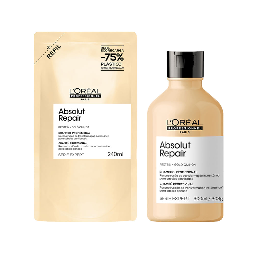 Kit L'Oréal Professionel Serie Expert Absolut Repair Gold Quinoa Shampoo 240ml Refil + Shampoo 300ml
