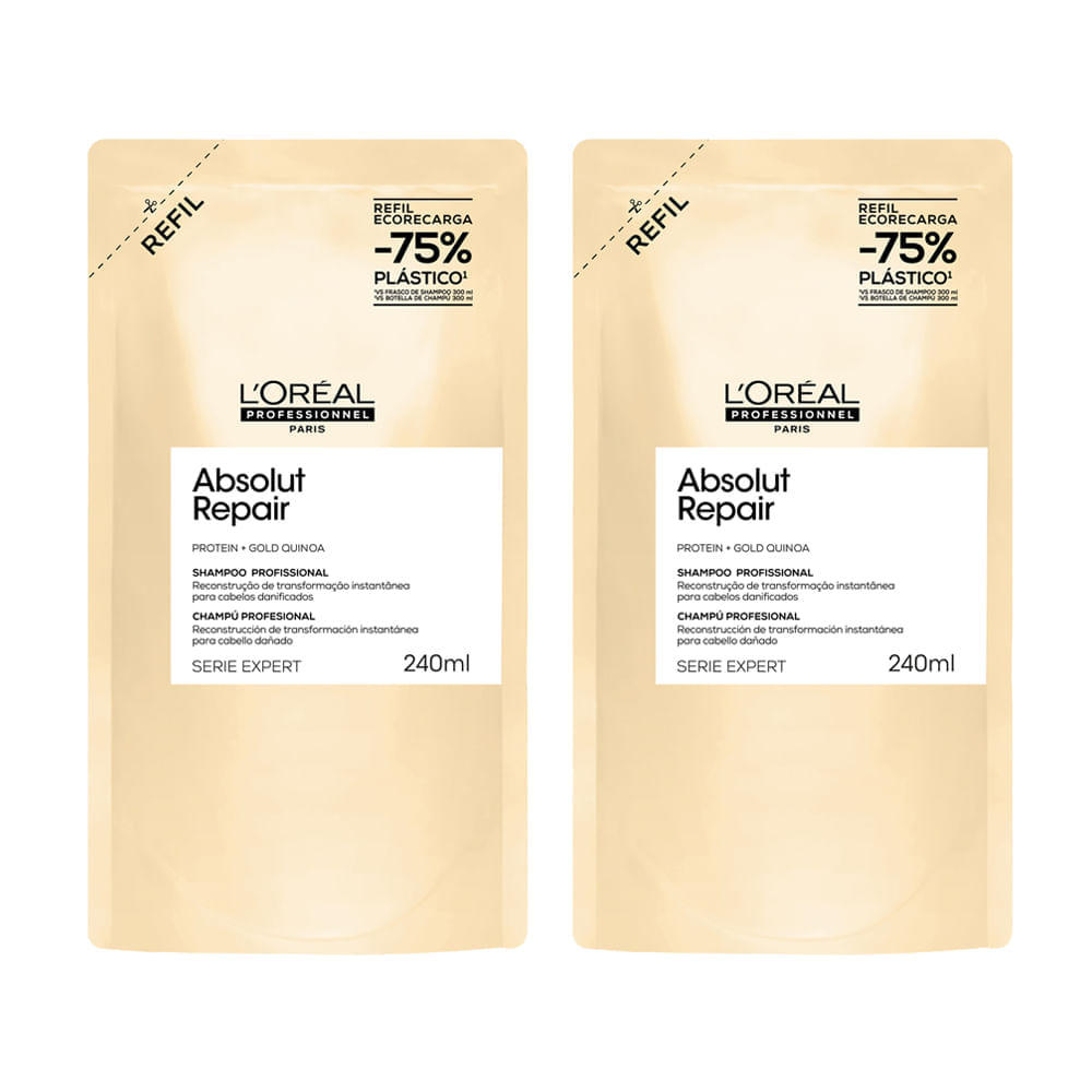 Kit L'oréal Professionel Serie Expert Absolut Repair Gold Quinoa Shampoo 240ml Refil   2 Unidades