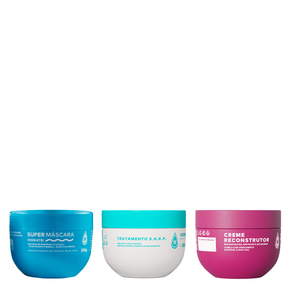 Kit Hidratei Super Máscara 250g + Máscara De Reconstrução 250g + Máscara Shrp 250g