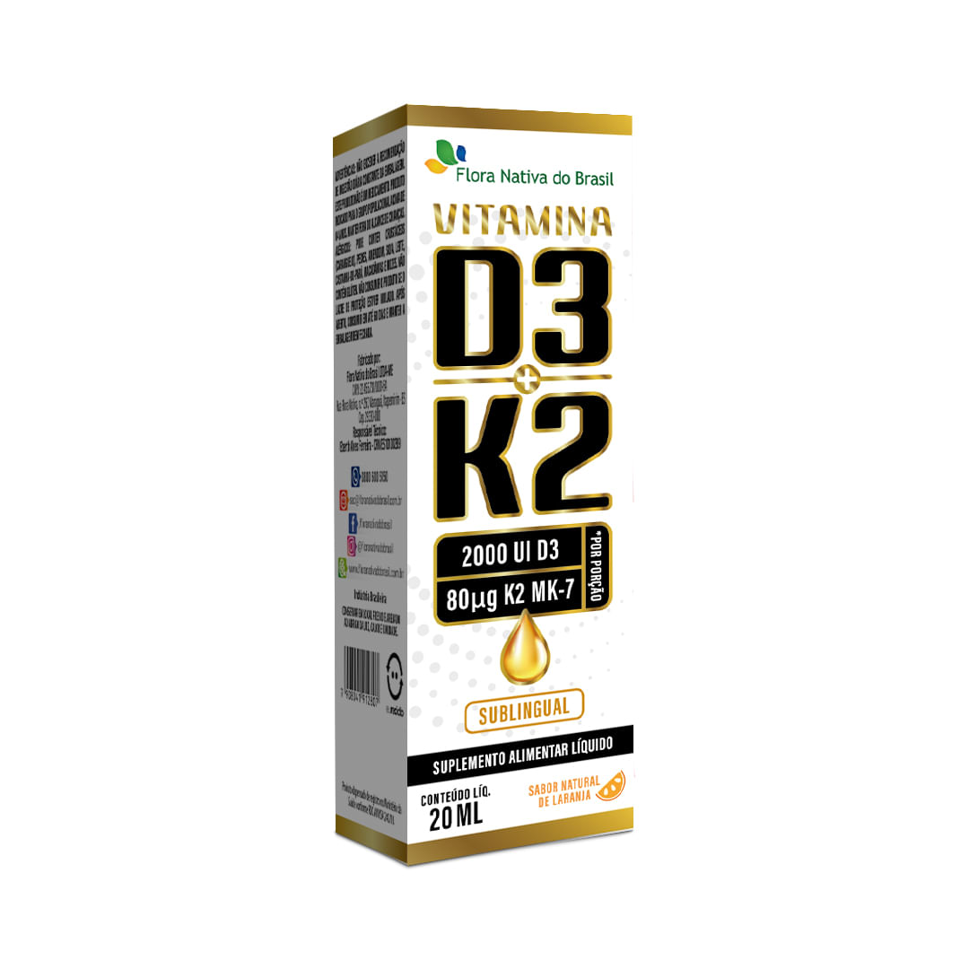 Vitamina D3 2000ui + Vitamina K2 Gotas Flora Nativa Sabor Laranja 20ml