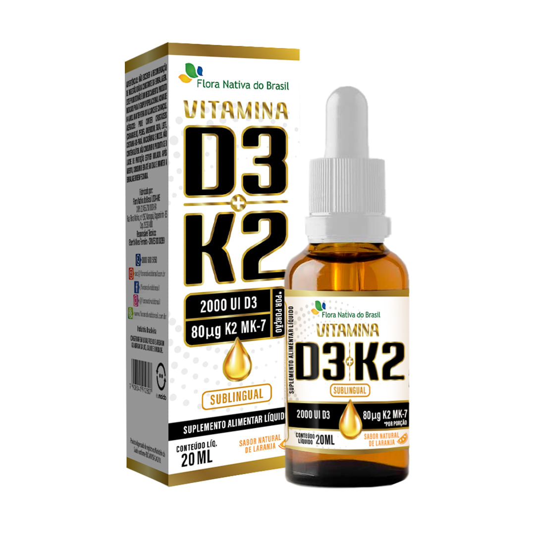 Vitamina D3 2000ui + Vitamina K2 Gotas Flora Nativa Sabor Laranja 20ml