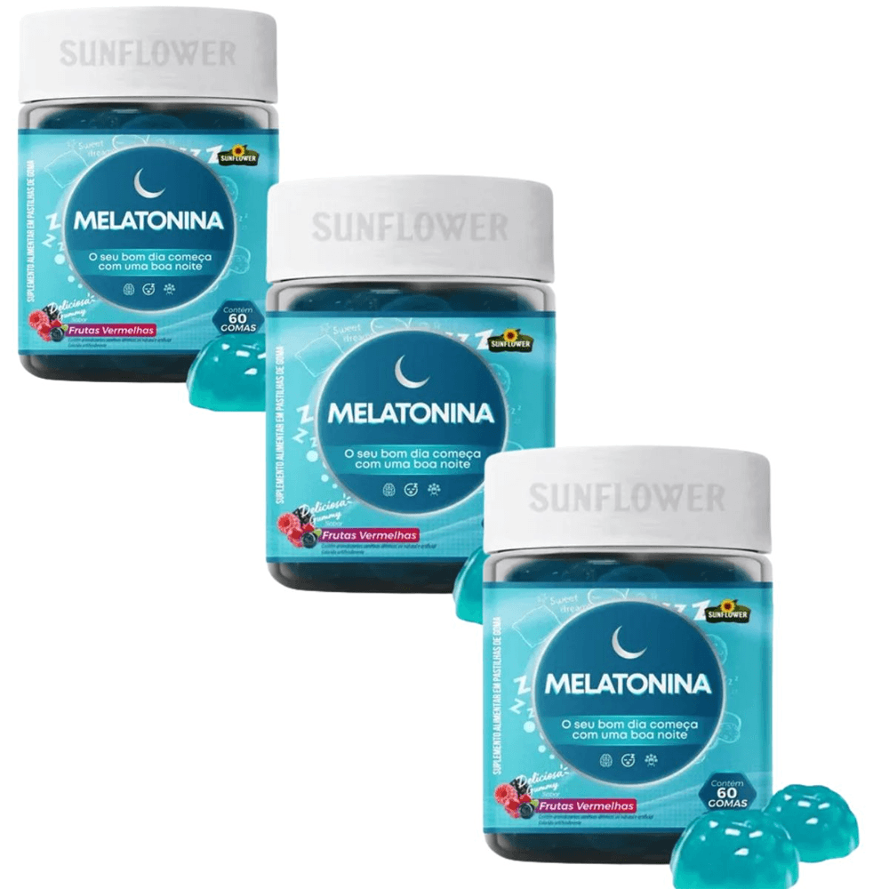 Kit 3 Melatonina Sabor Frutas Vermelhas Sunflower 60 Gomas