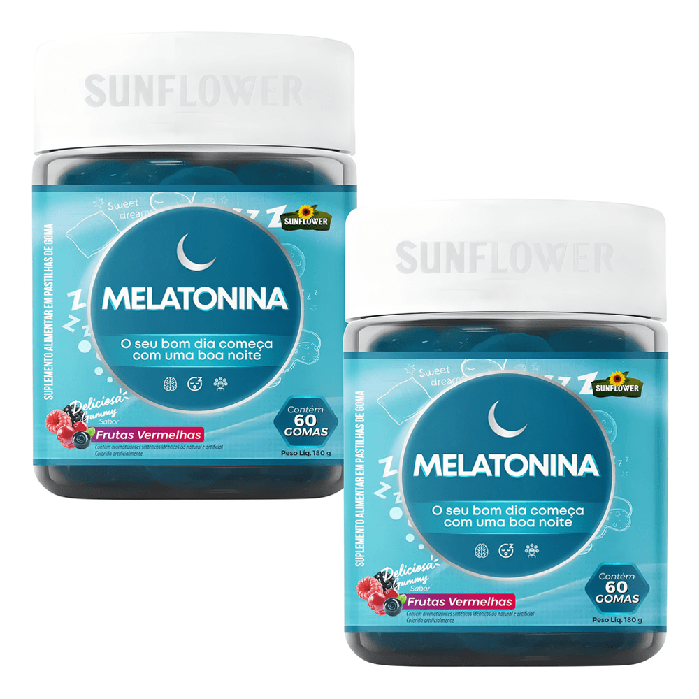 Kit 2 Melatonina Gummy Sabor Frutas Vermelhas Sunflower 60 Gomas