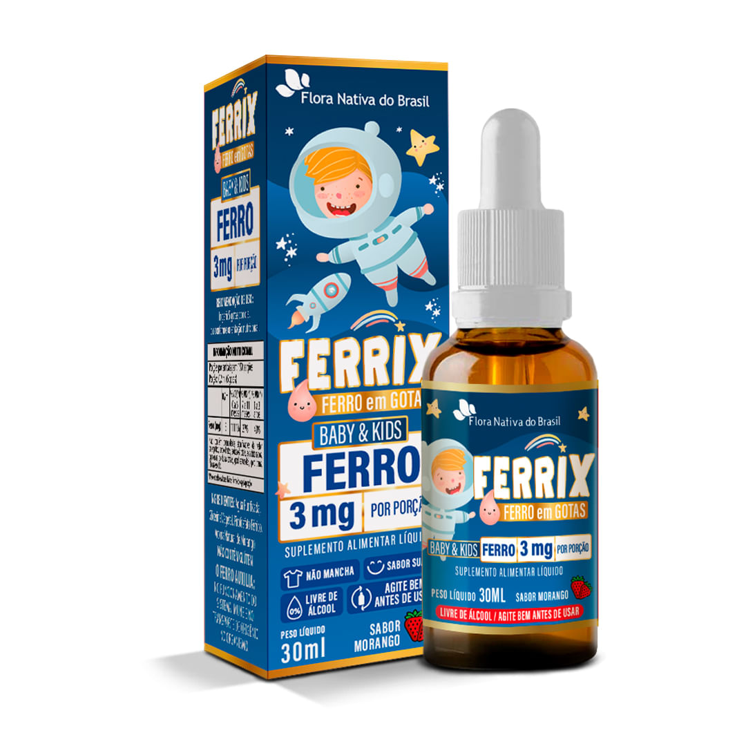 Ferro Em Gotas Ferrix Kids Flora Nativa Sabor Morango 30ml
