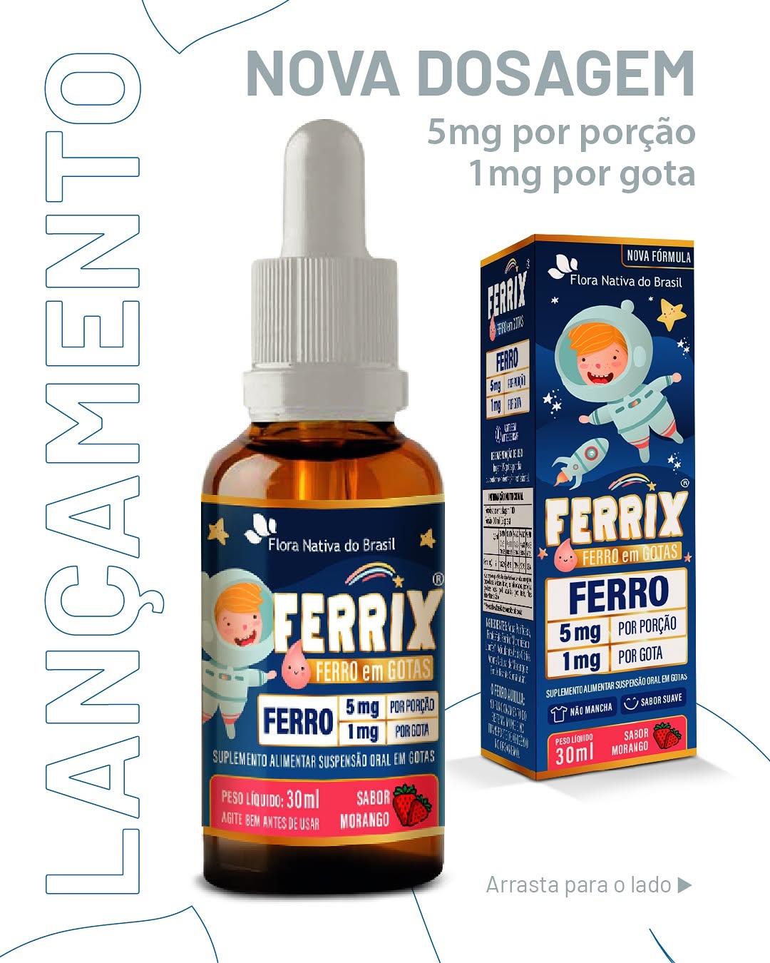 Ferro Em Gotas Ferrix Kids Flora Nativa Sabor Morango 30ml