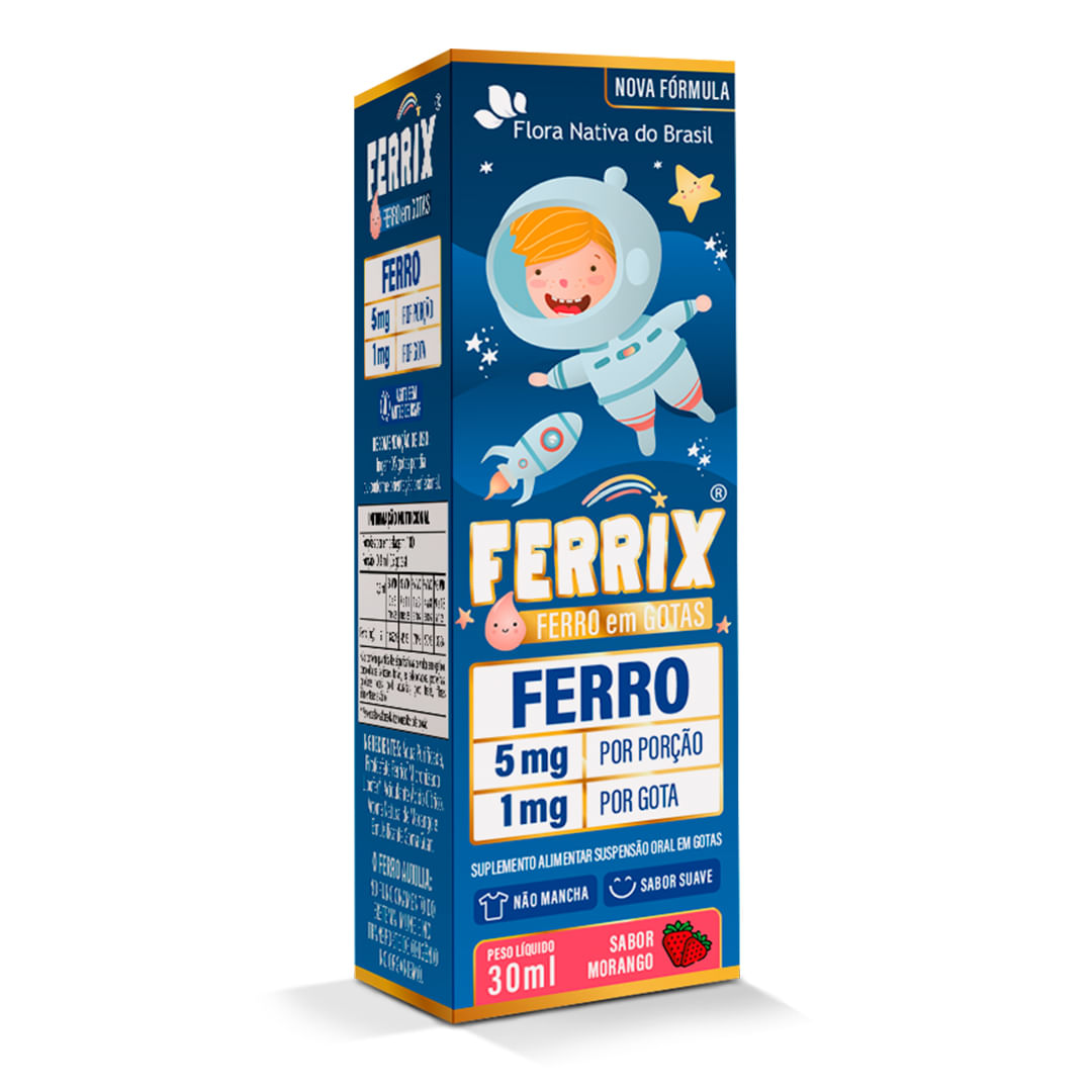 Ferro Em Gotas Ferrix Kids Flora Nativa Sabor Morango 30ml