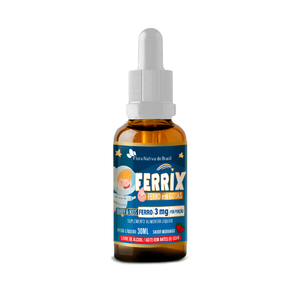 Ferro Em Gotas Ferrix Kids Flora Nativa Sabor Morango 30ml