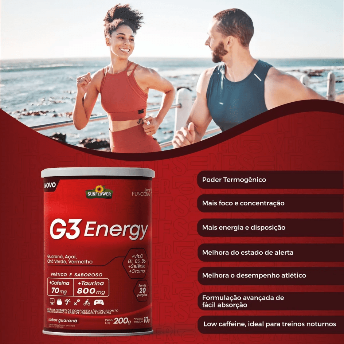 G3 Energy Cafeína Taurina Vitaminas Minerais Pré-treino 200g