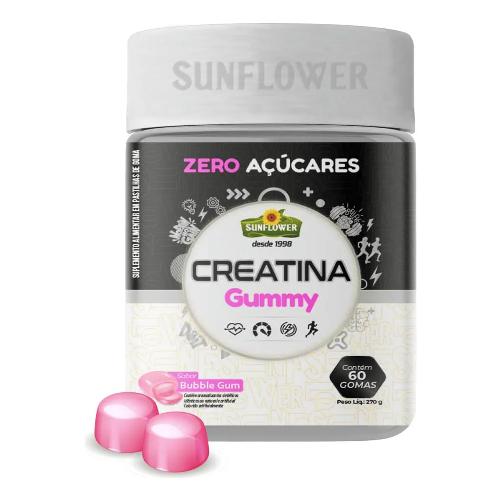 Creatina Monohidratada Gummy Gomas Sunflower Sabor Bubblegum 60 Unidades