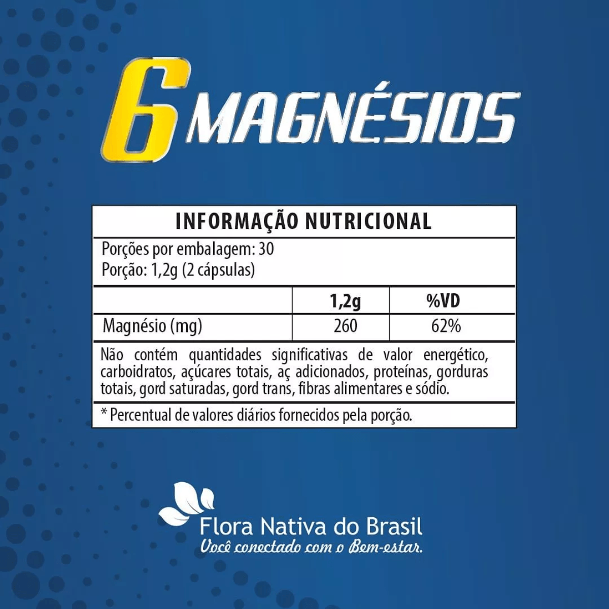 6 Magnésios Flora Nativa 60 cápsulas