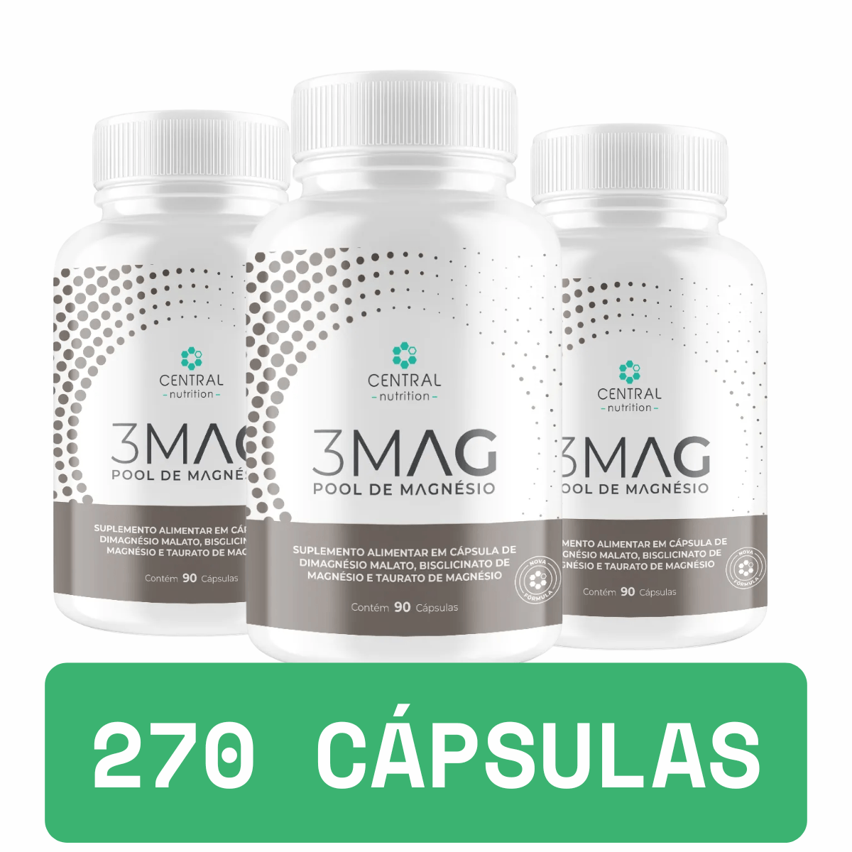 Kit 3 Mag Magnesio Quelato Taurato Dimalato Central Nutrition