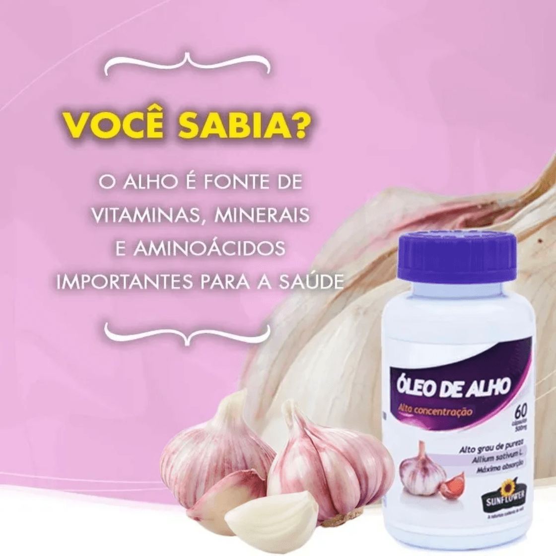 Óleo De Alho Desodorizado Sunflower 700mg 60 Cápsulas