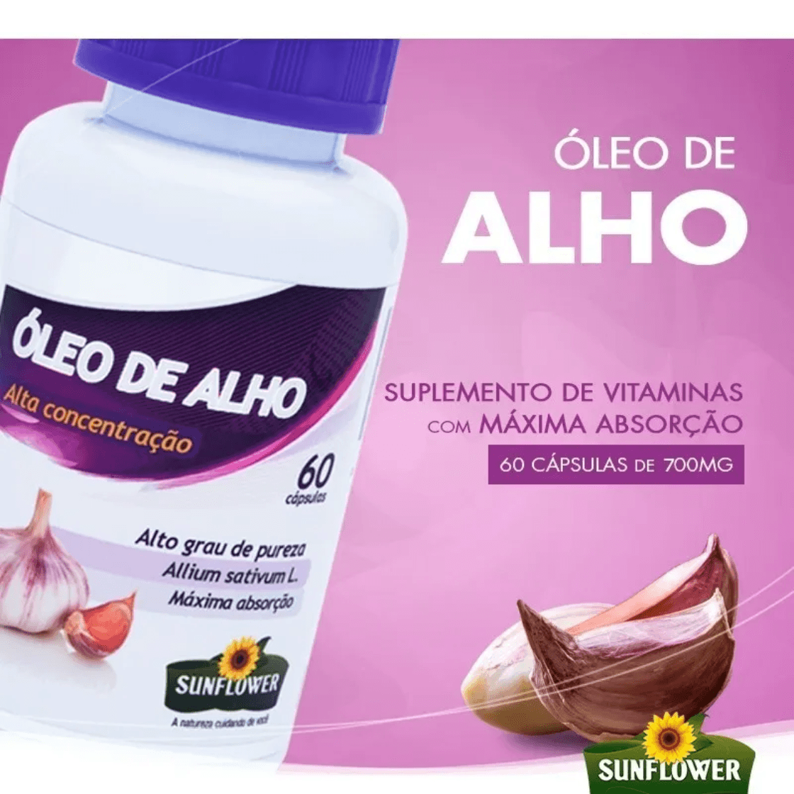 Óleo De Alho Desodorizado Sunflower 700mg 60 Cápsulas