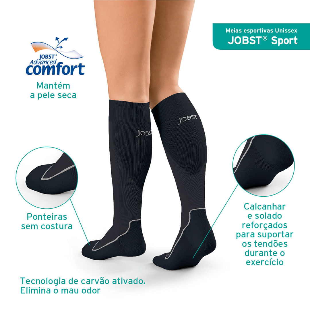 Meia de Compressão 3/4 JOBST Sport 20-30 mmHg Preta TAM M