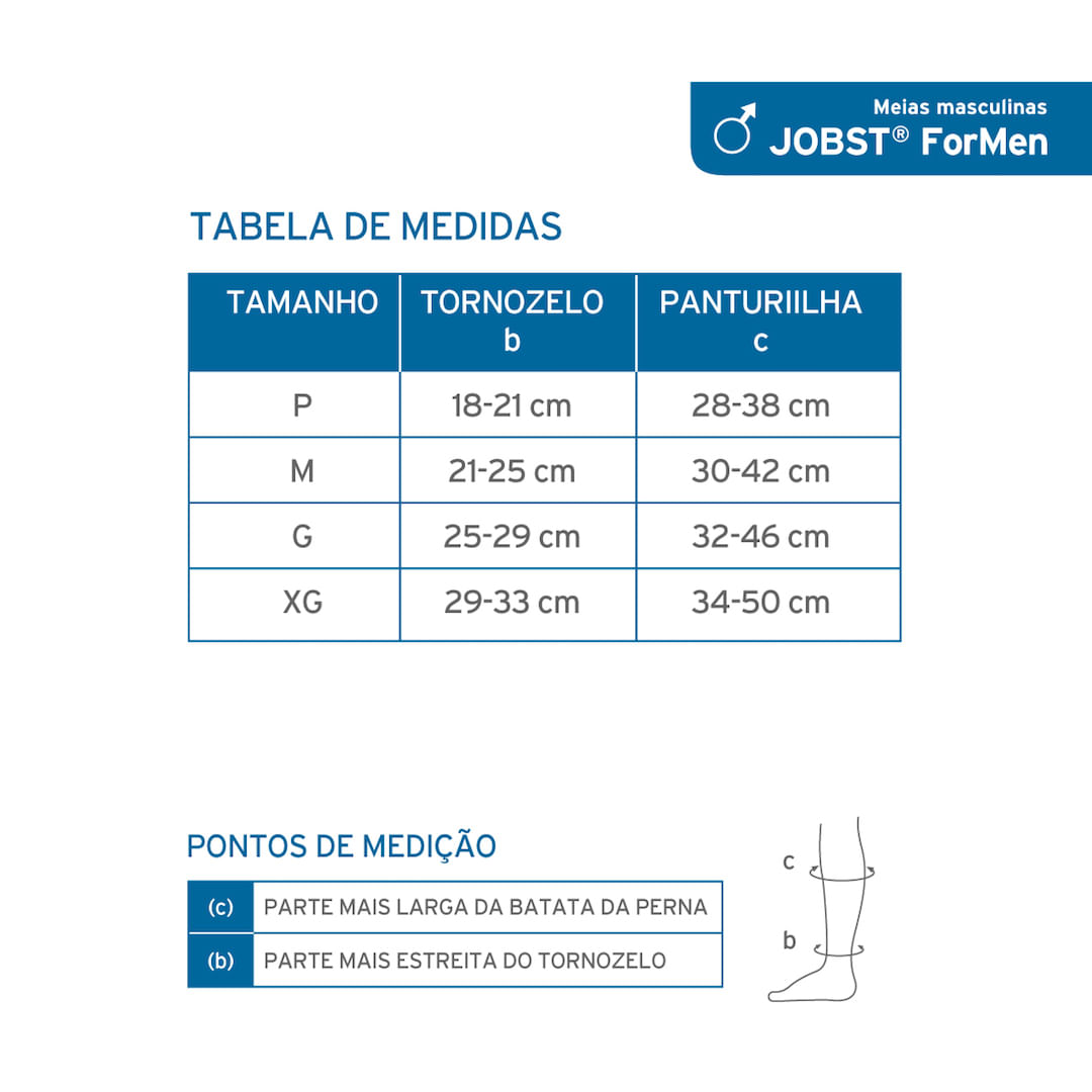 Meia de Compressão Masculina JOBST® ForMen 3/4 20-30 mmHg TAM G
