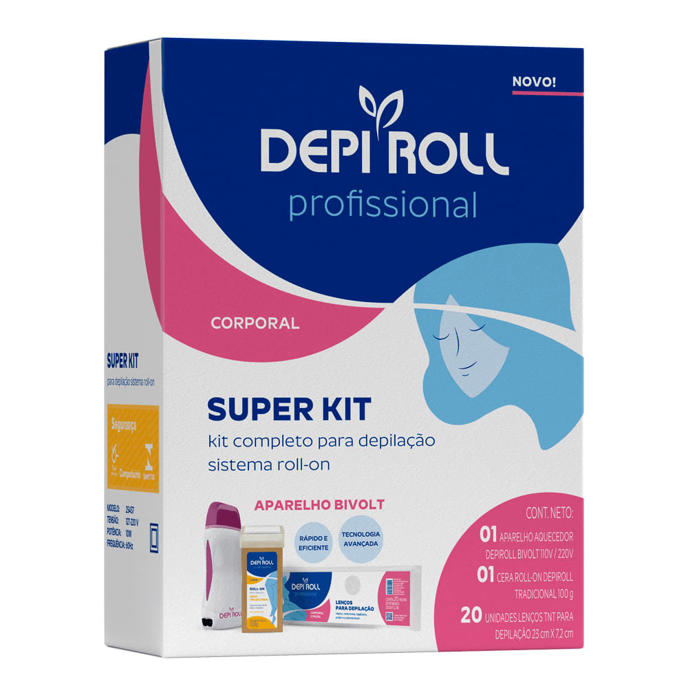 Kit Depiroll Depilação Roll-on Tradicional Aparelho Aquecedor + Suporte + Cera+ Lenços + Removedor