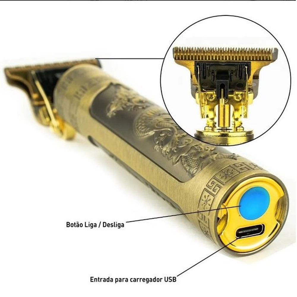Maquina Dragão Profissional Corta Cabelo Aparar Barbas Pelos Carregamento via USB