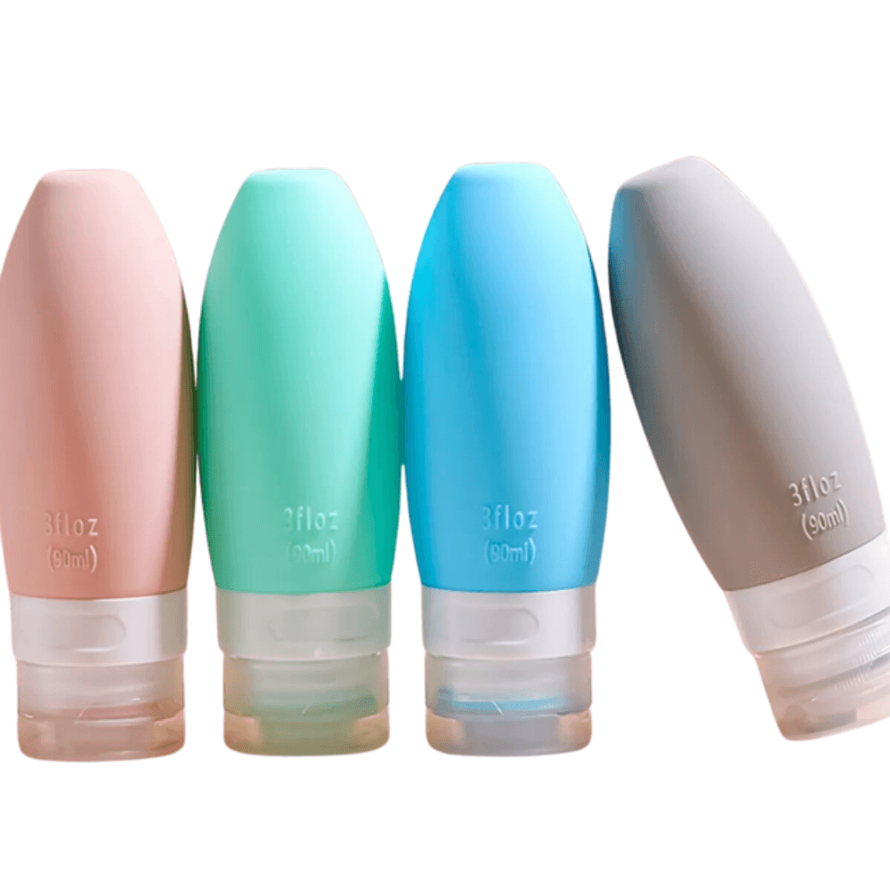 Kit Viagem 4 Frascos Silicone Porta Creme + Shampoo + Condicionador 90ml