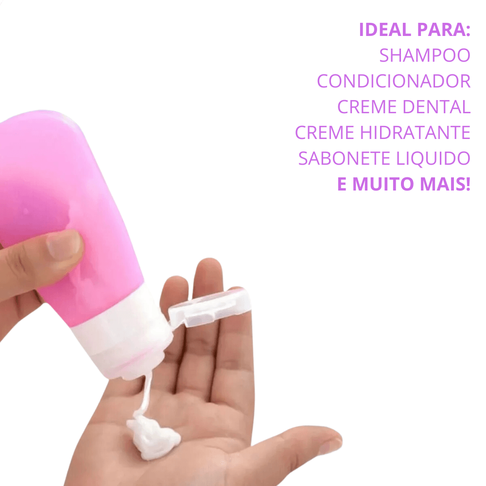 Kit Viagem 4 Frascos Silicone Porta Creme + Shampoo + Condicionador 90ml