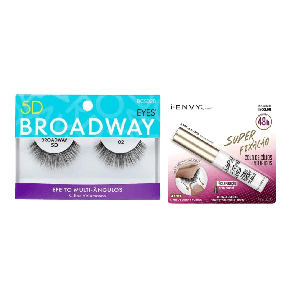 Kit Kiss New York Cílios Postiços 5d Broadway + Cola De Cílios 5g