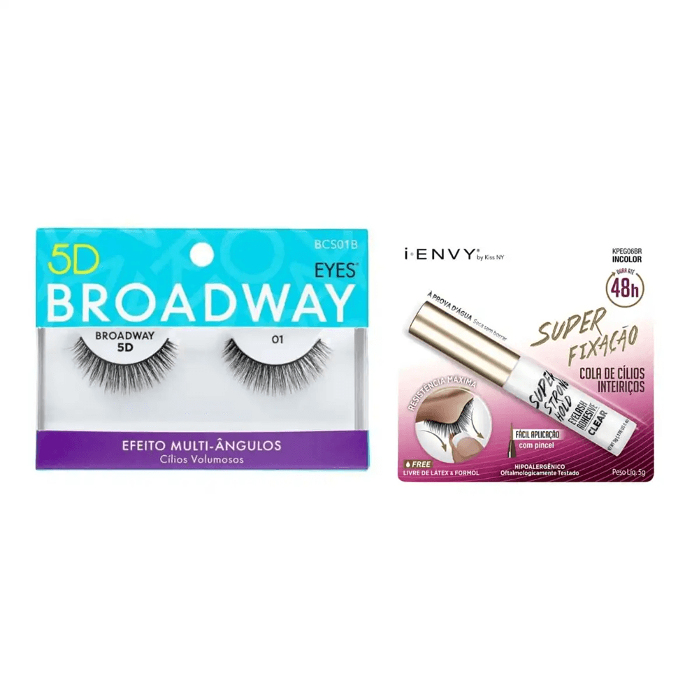 Kit Kiss New York Cílios Postiços 5d Broadway + Cola De Cílios 5g