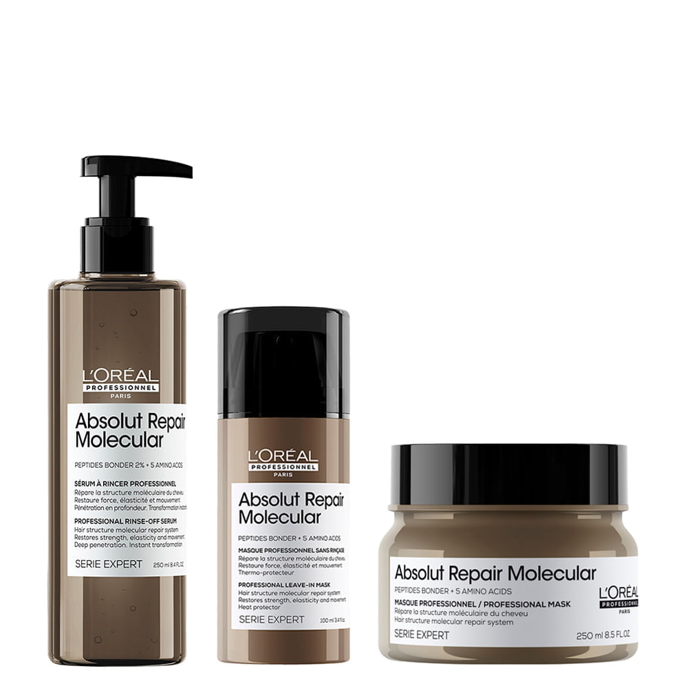 Kit L'oréal Professionnel Absolut Repair Molecular Sérum 250ml + Máscara 250ml + Leave-in 100ml