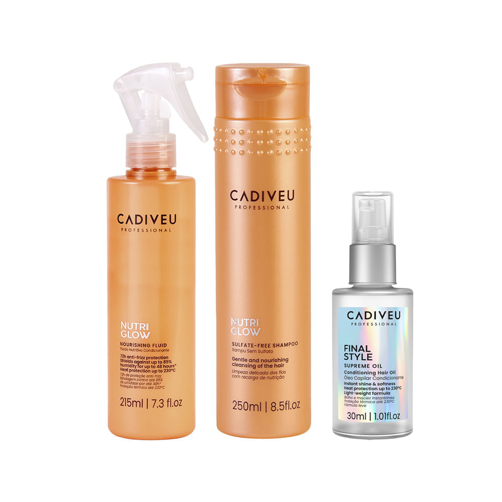 Kit Cadiveu Nutri Glow Shampoo 250ml + Fluído 215ml + Óleo Capilar Final Style Multibenefícios 30ml