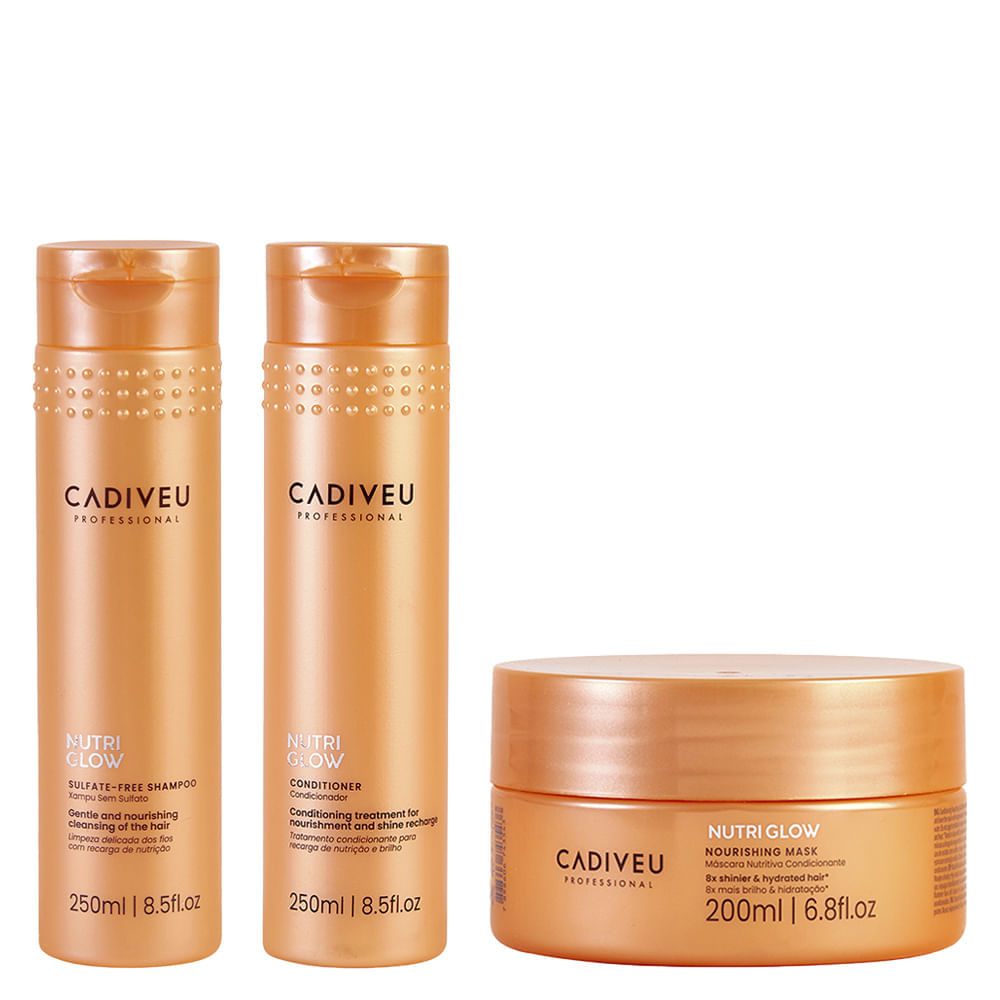 Kit Cadiveu Nutri Glow Shampoo 250ml + Condicionador 250ml + Máscara 200ml