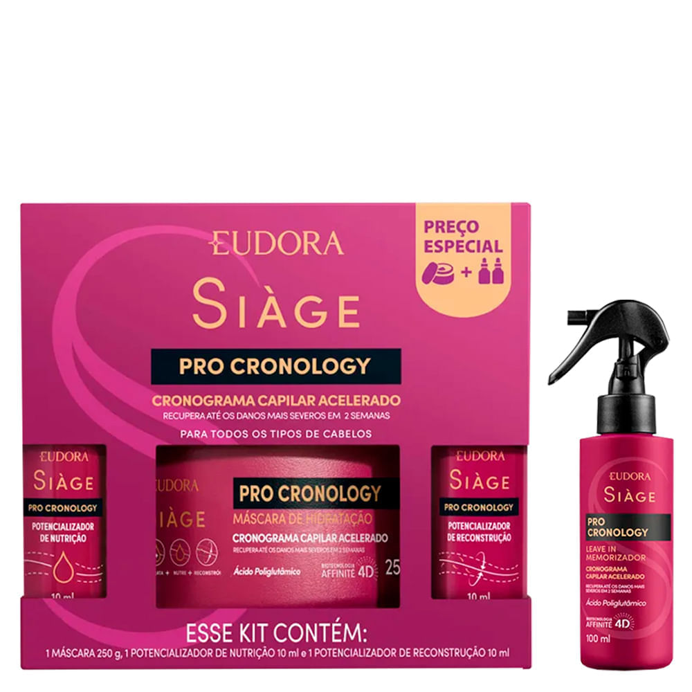 Kit Eudora Siàge Pro Cronology Cronograma Capilar Acelerado   3 Produtos + LeaveIn 100 ml